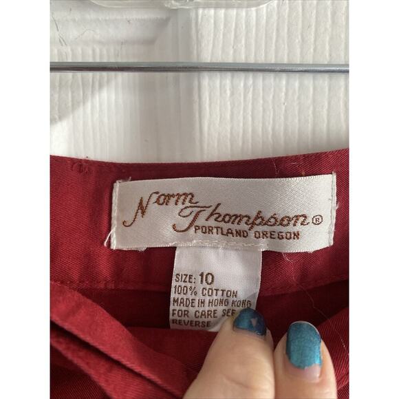 Norm Thompson Portland Oregon 10 Red Vintage Midi Skirt Academia Poplin Button - Picture 4 of 5